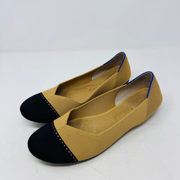 Rothy’s Cap Toe Point Flats Women’s Size 12 Tan & Black Minimalist Capsule - Picture 1 of 12